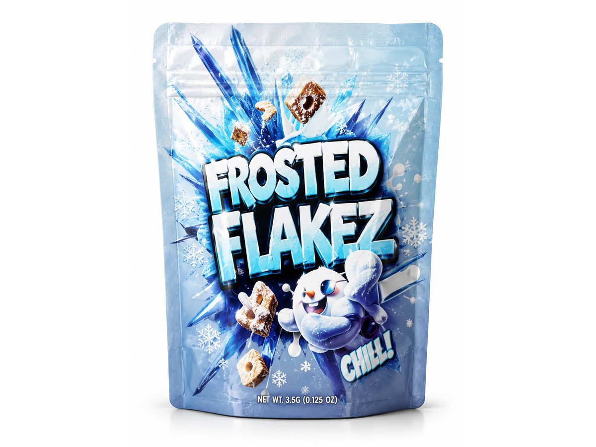 3.5g Mylar Bags — Frosted Flakez — 100 bags of one design