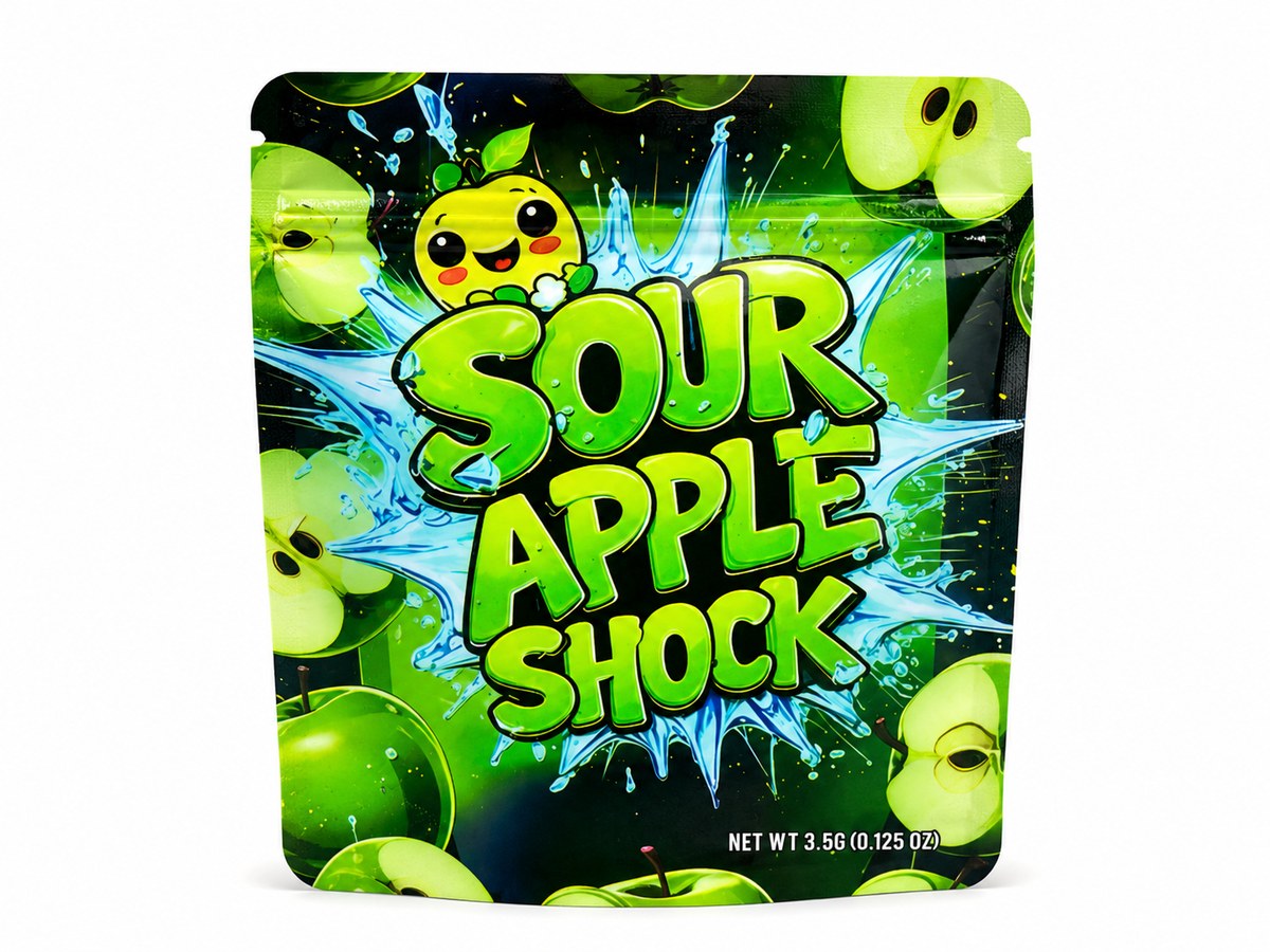 3.5g Mylar Bags — Sour Apple Shock — 3.9