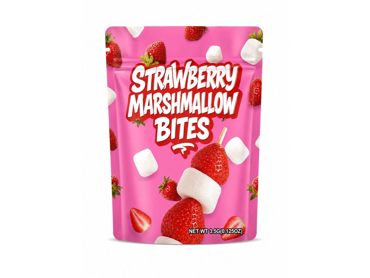3.5g Mylar Bags — Strawberry Marshmallow Bites — 100 bags of one design