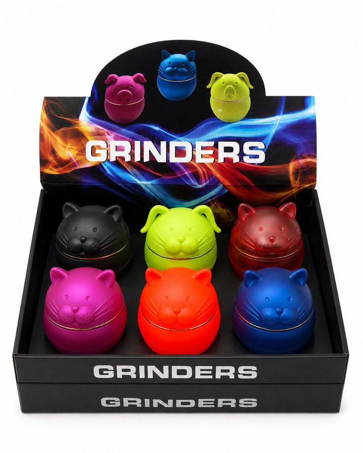 Animal Face Grinder Display — 6pc wholesale
