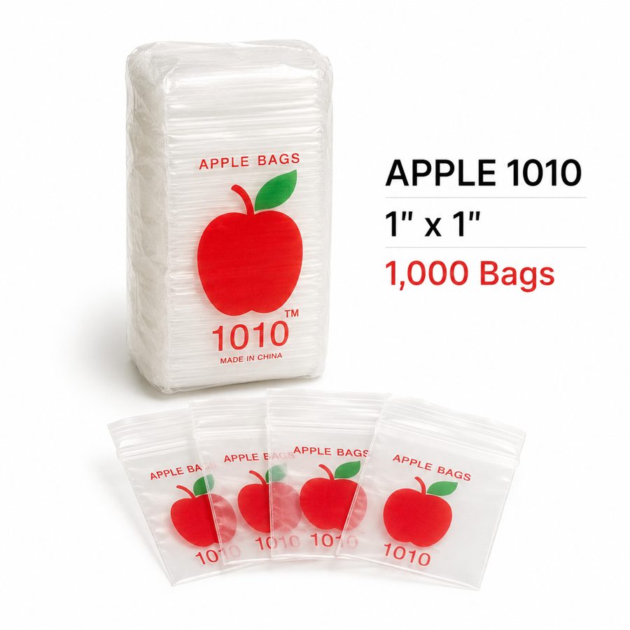 Apple Bags 1010 clear zip bags 1x1 inch 1000 count