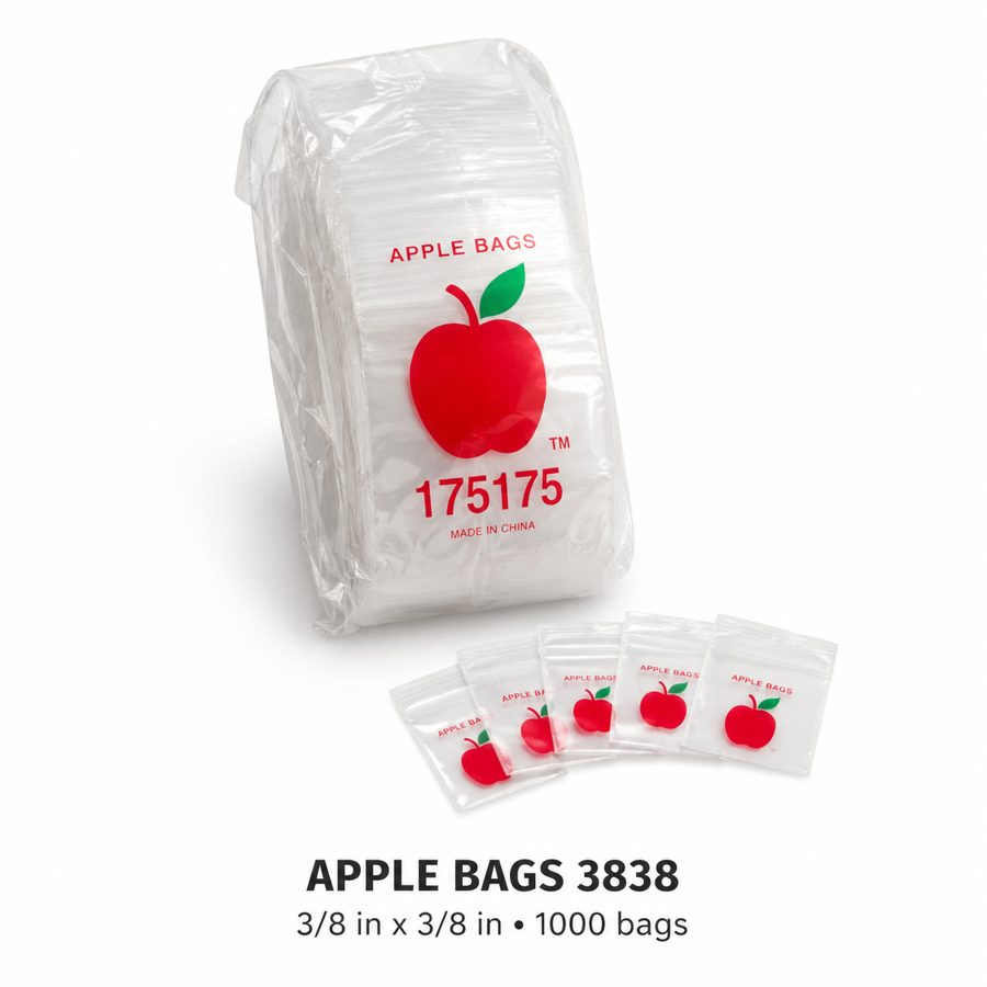 Apple Bags 3838 clear resealable mini zip bags 3/8