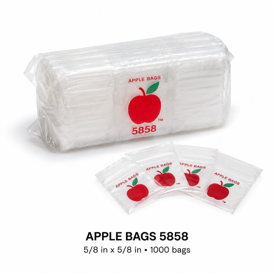 Apple Bags 5858 clear resealable mini zip bags 5/8