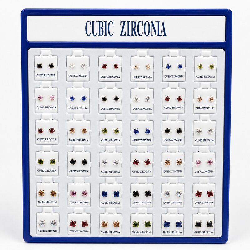 Cubic zirconia colour stone stud earrings 36 pair display wholesale
