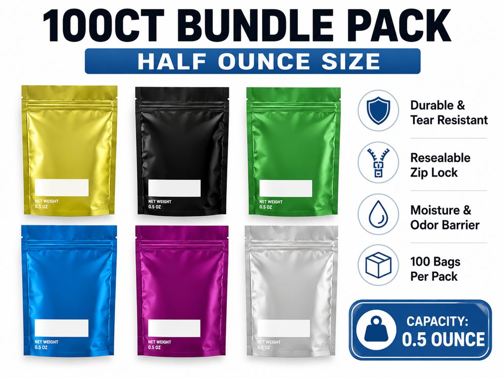 1/2oz Mylar Bags for Food Storage — 100ct, Six Colors