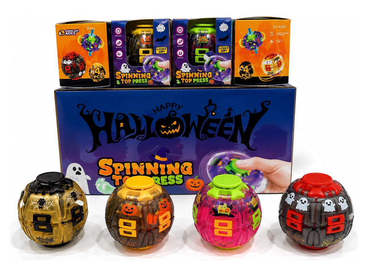 Halloween Light-Up Spinning Top Press — 12pc Display — wholesale counter display