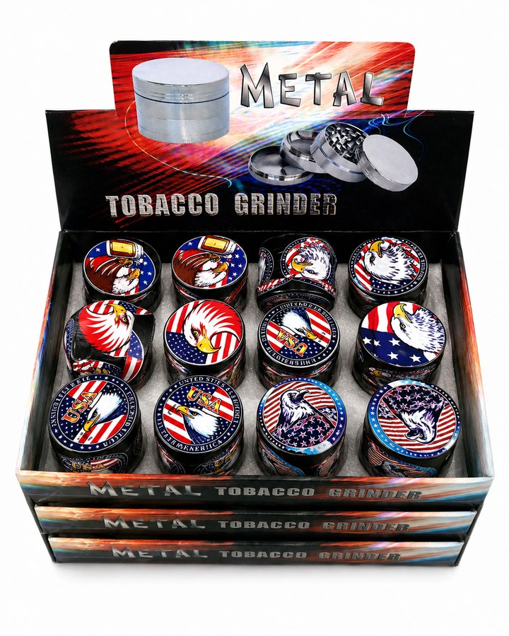tobacco grinders wholesale 42 mm 4-Part Aluminum Herb Grinder 2" Rainbow Skull 4-Part Metal