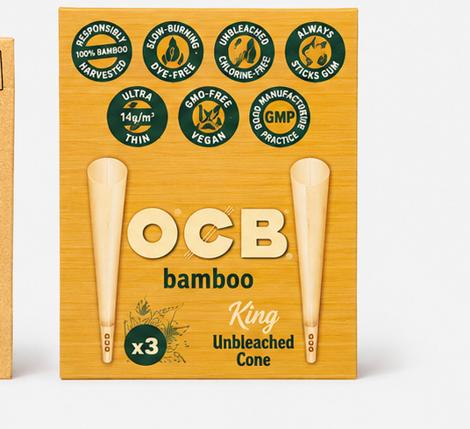 OCB Bamboo King Unbleached Cones — x3 Display