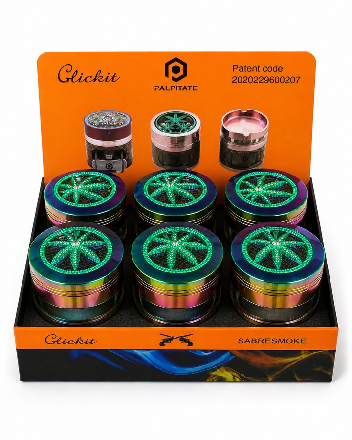 Rainbow Leaf Rhinestone Grinder Display — 6pc wholesale