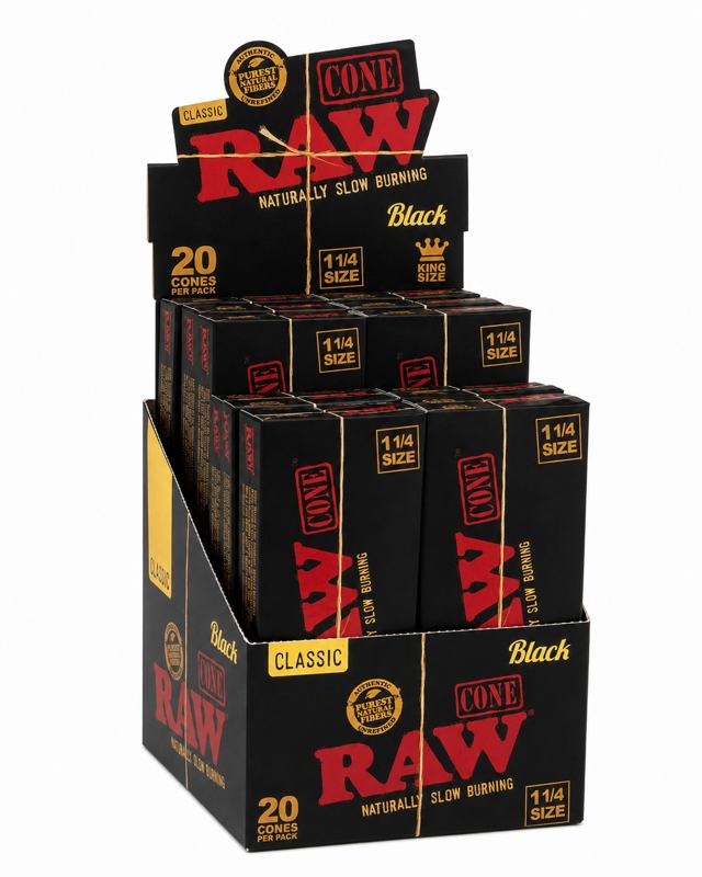 RAW Black Cone 1 1/4 — 20ct Packs Display
