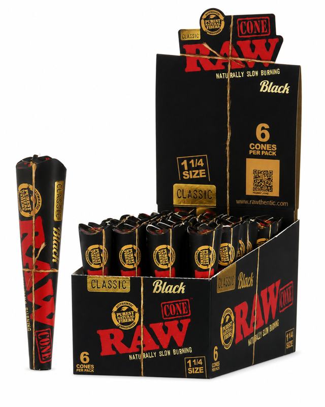 RAW Black Cone 1 1/4 — 6ct Packs Display