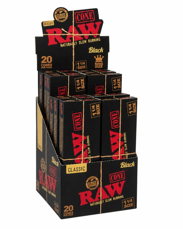 RAW Black Cone King Size — 20ct Packs Display