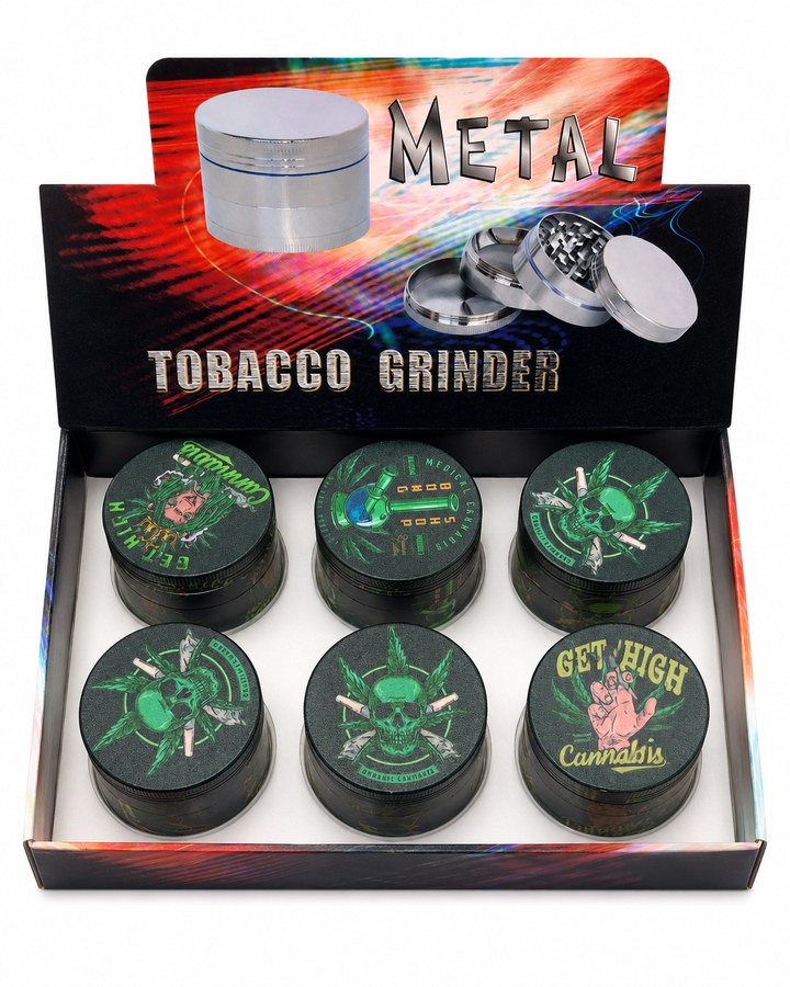 Green Leaf Skull Grinder Display — 6pc wholesale