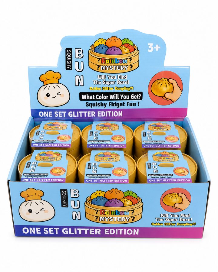 Steamed Bun Squishy Toy — Glitter Edition 12pc — wholesale counter display